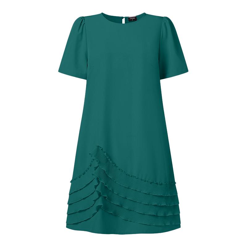 

VONDA Летние женские платья с коротким рукавом и круглым вырезом, с оборками, многослойным подолом, тонкие, короткие M зелёный
