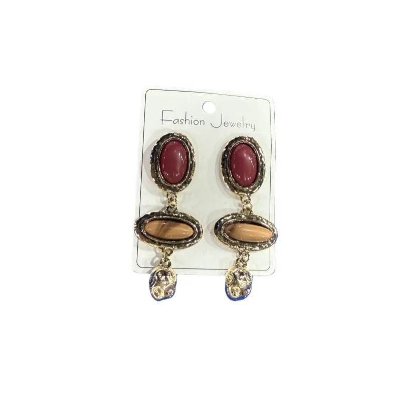 Vintage Texturierte Bunte Ellipse Mehrschichtige Hängeohrringe Für Frauen Modeschmuck Feiertagsparty Geschenke