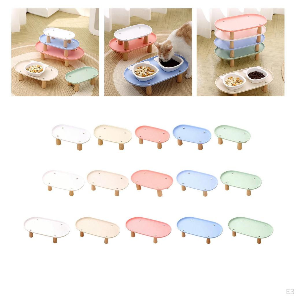 Cat Bowl Holder, Elevated Feeding Stand, Food with Wooden Legs, Easy to Clean, Non-slip, for