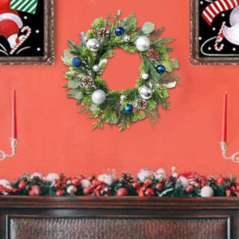 Festival Holiday Wreath Ornament Christmas Wreath Artificial Pine Garlands Festival Wall Hanging for Holiday