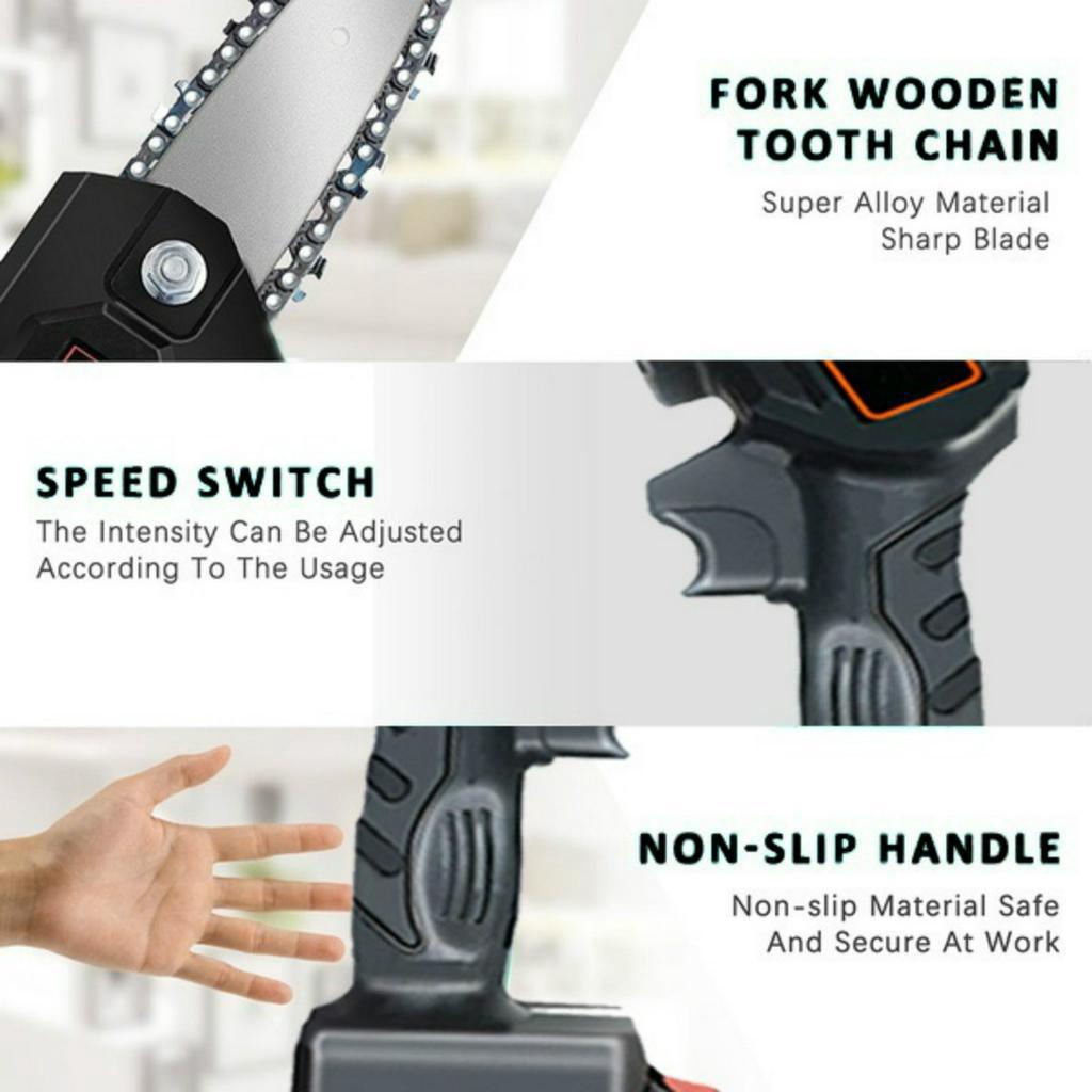 3000r/min Brushless Electric Cordless Chain Saw Motor Woodworking Power Tools 4 Inches Electric Chainsaw Angle Grinder