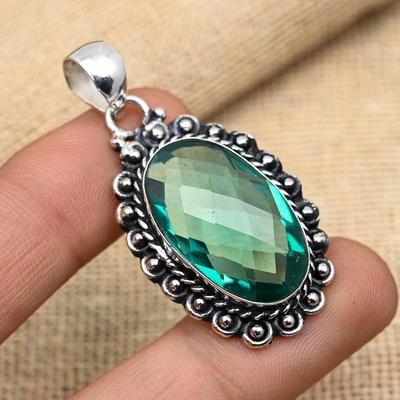 Ciondolo in argento sterling 925 fatto a mano con pietra preziosa di apatite acquamarina per lei