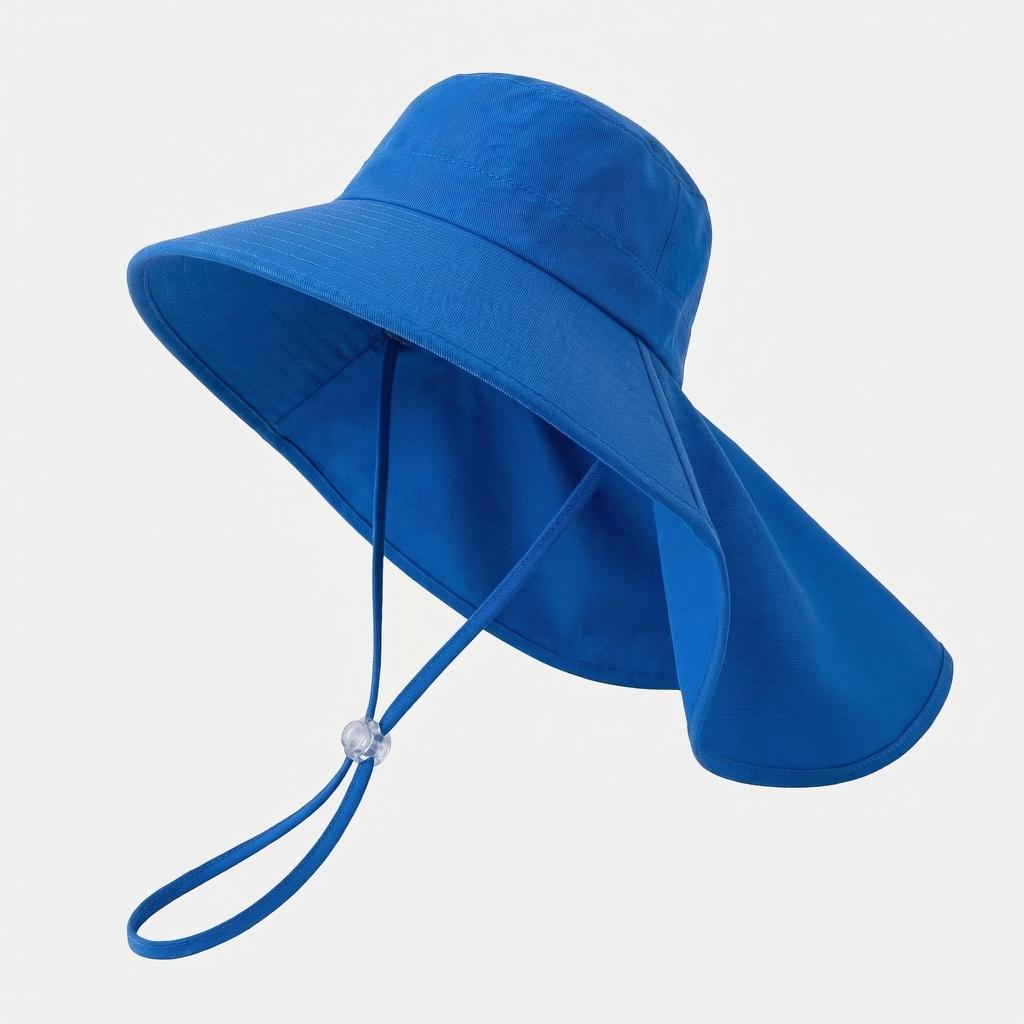 Sun hat for children (female), summer neck protector against UV rays, wide brim, outdoor woven straw hat, open top