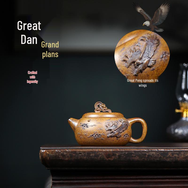 Handmade Yixing Dragon Bone Gold Sand Kung Fu Tea Set by Renowned Artist 250cc