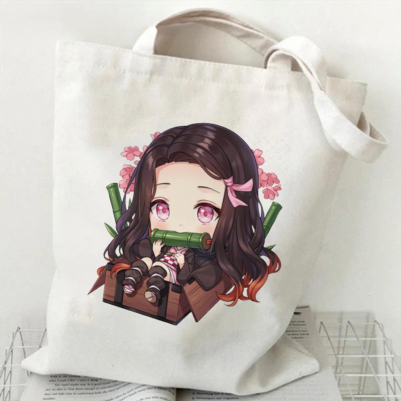 Japan cartoon comics Nezuko Kamado Demon Slayer Print Canvas Bag Stylish Women's Handbag Large Capacity Casual Shoulder Bag 7561 KTB