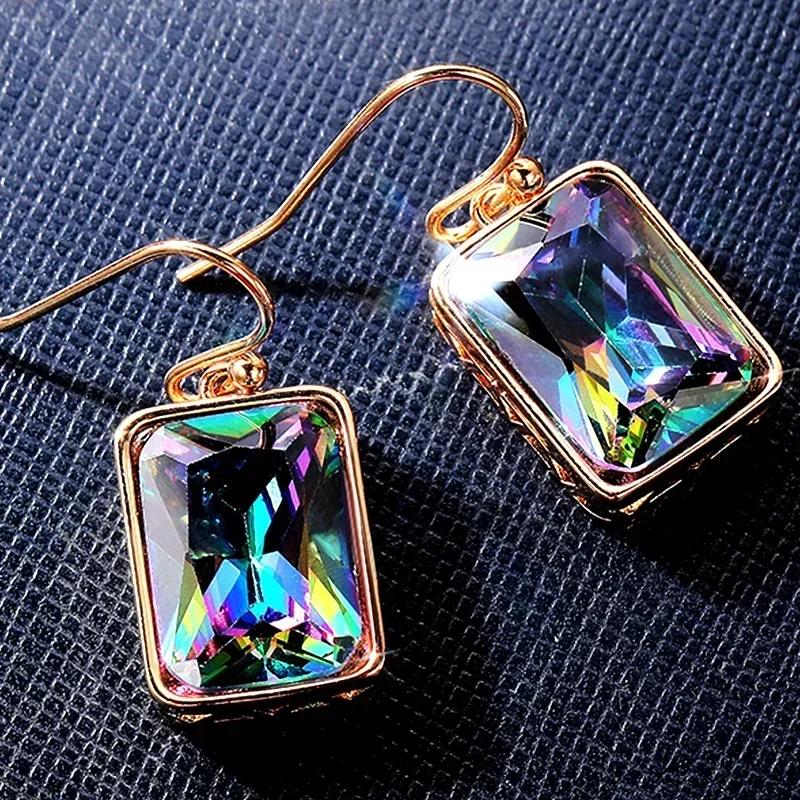 

New Retro High Quality Gold Color Dangle Earrings for Women Polychrome Cubic Zirconia Pendant Graceful Female Vintage Zircon