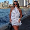 Robe Courte Sexy à Pois pour Femme, Dos Nu à Bretelles, Taille Liée, Taille Haute, Coupe A