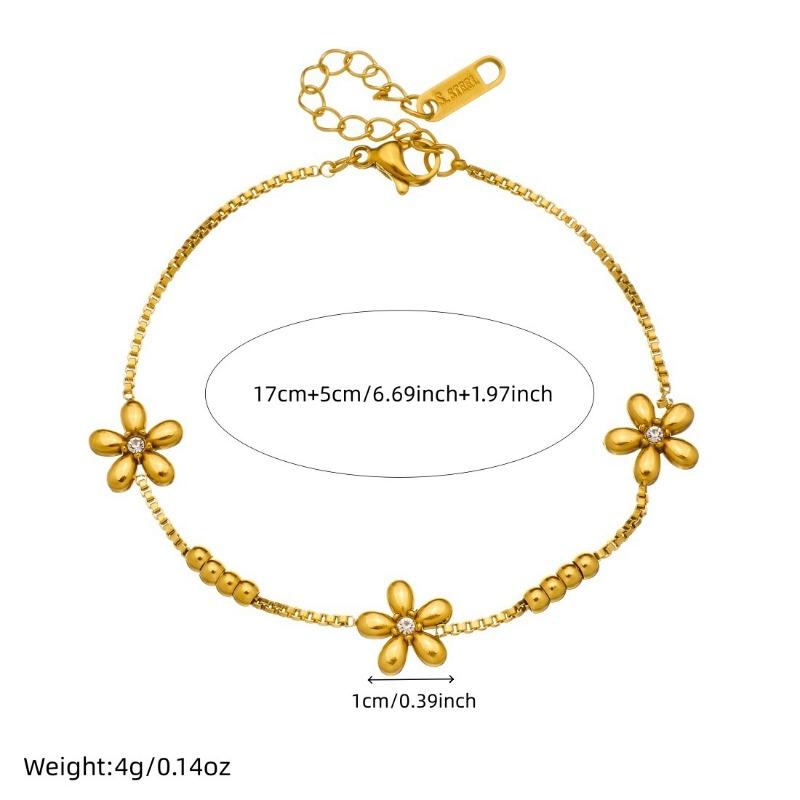 Gold Flower Jewelry Set with Crystal Center Necklace and Bracelet for Women