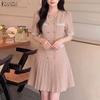 ZANZEA Women Casual Round Neck Short Sleeve Elegant Pleated Dress