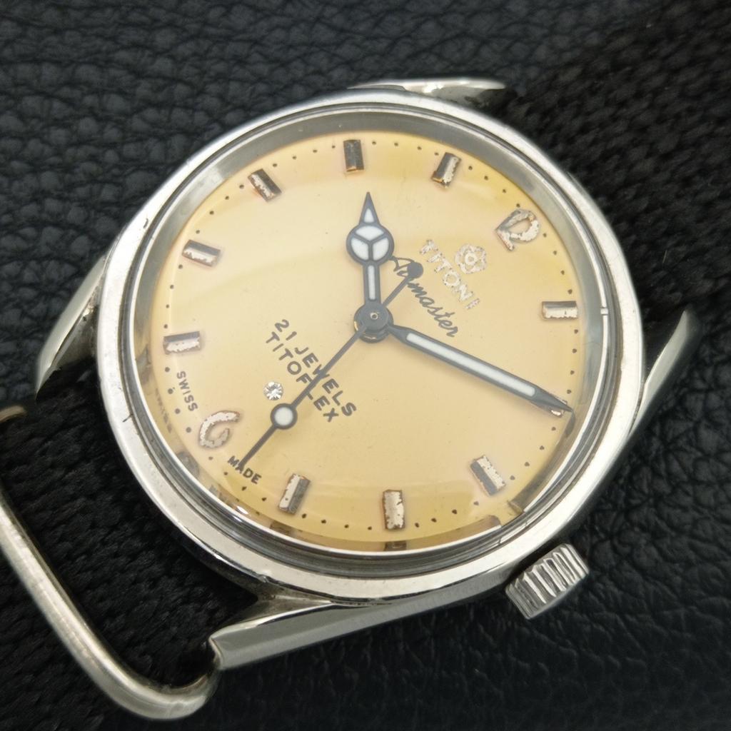 Titoni AIRMASTER TITOFLEX HANDAUFZUG VINTAGE SCHWEIZER HERREN GELBE UHR a705115-1