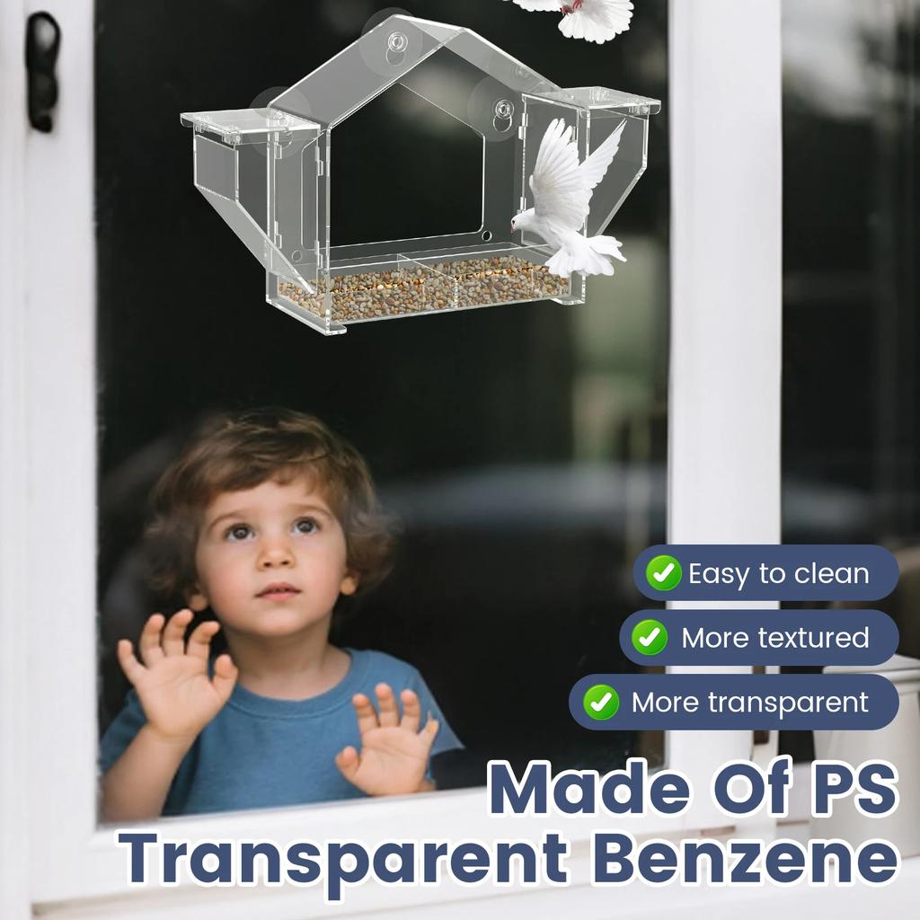 Transparent Window Bird Feeder outdoor hummingbird feeder with 3 Strong Suction Cup Wild Birds,Pigeons Bird cage accessories