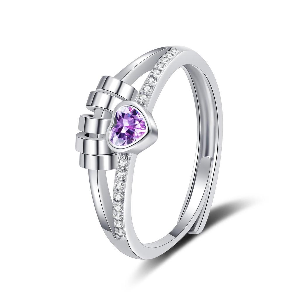 Heart-Shaped Birthstone Spinner Ring - Stress-Relief Roller Ball for Men & Women