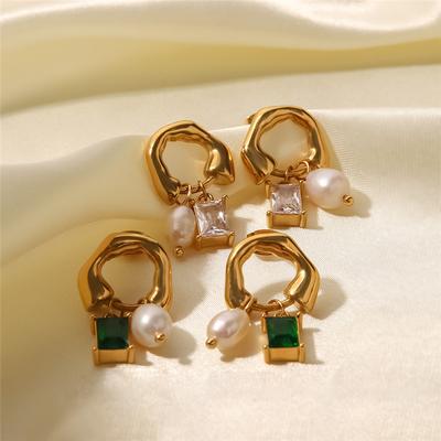 Zarte Französische Vintage Ohrringe Für Damen Mädchen Grüne Zirkonia Anhänger Ohrringe Mode Geometrische Perlenanhänger Schmuck