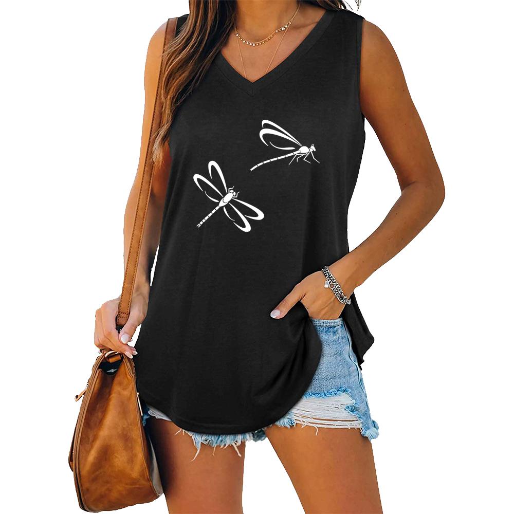 Women Fashion V-neck Sleeveless T-shirt Women Casual Loose Tank Top