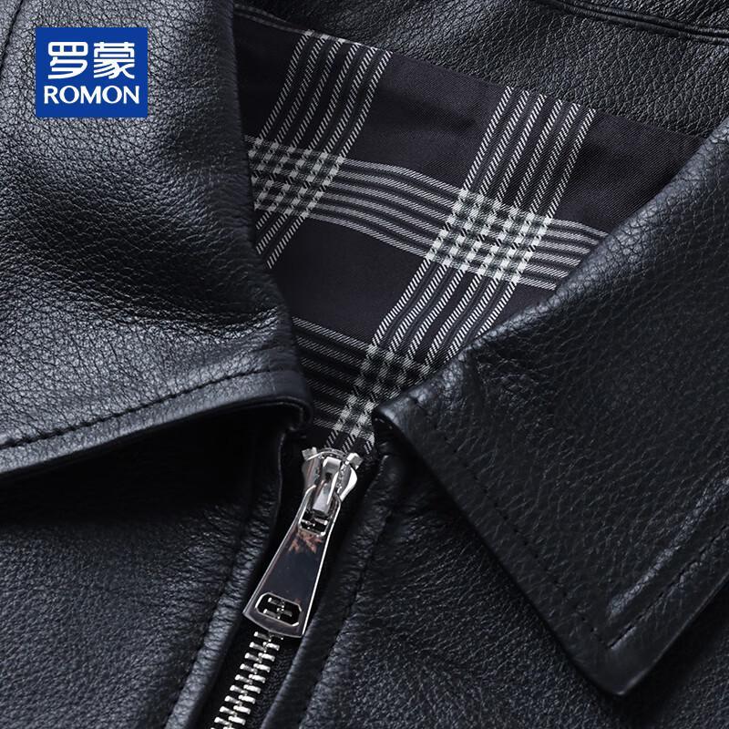 ROMON Men's Genuine Cowhide Leather Lapel Jacket