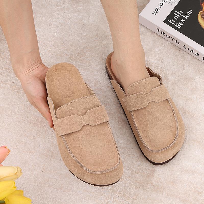 Fashion Kidmi Women's Slippers Indoor And Outdoor New Cork Sole Genuine Cow Suede Clogs Comfortable Beach Slippers Popular Potato Shoes