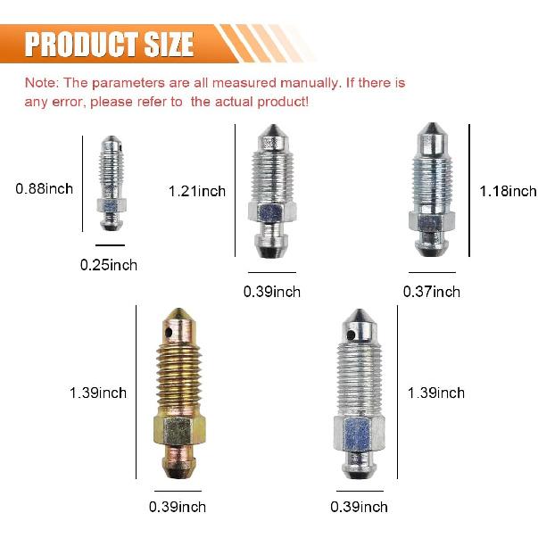 36PCS Brake Bleeder Screw Assortment Kit, SAE & Metric Cylinder Bleeder Valve Screw Kit, Vehicle Brake Caliper Accessories Replace H9406-6, H9402-6,