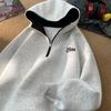 Half-zip Embroidered Hoodie Couple Matching Winter Casual Loose Sweatshirt Women