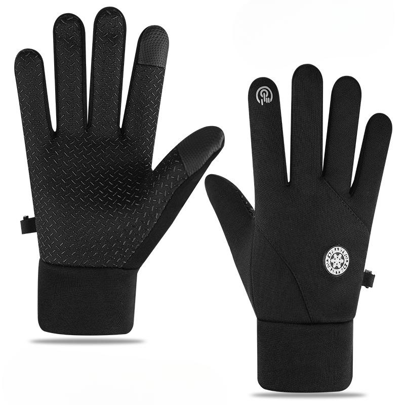 Winter Gloves Men's Plus Velvet Thickened Cycling and Driving Anti slip Touch Screen Leaking Two Fingers Waterproof Windproof Cold Warm Gloves