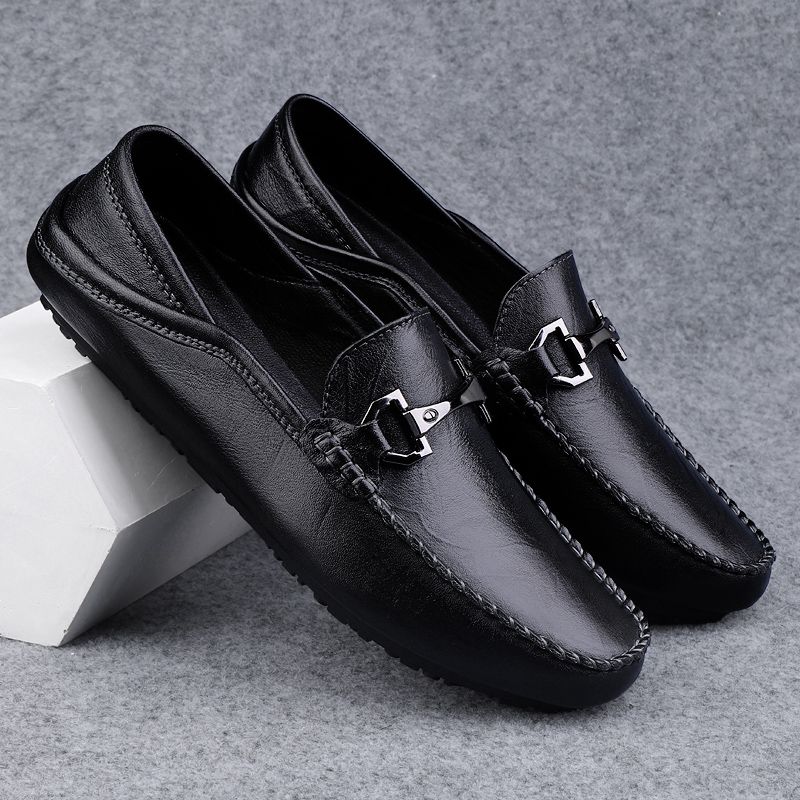 Flat Black Moccasin Square Toe Men's Leather Shoes Dress Business Formal Male Casual Shoe Loafers Soft Elegant Designer New In