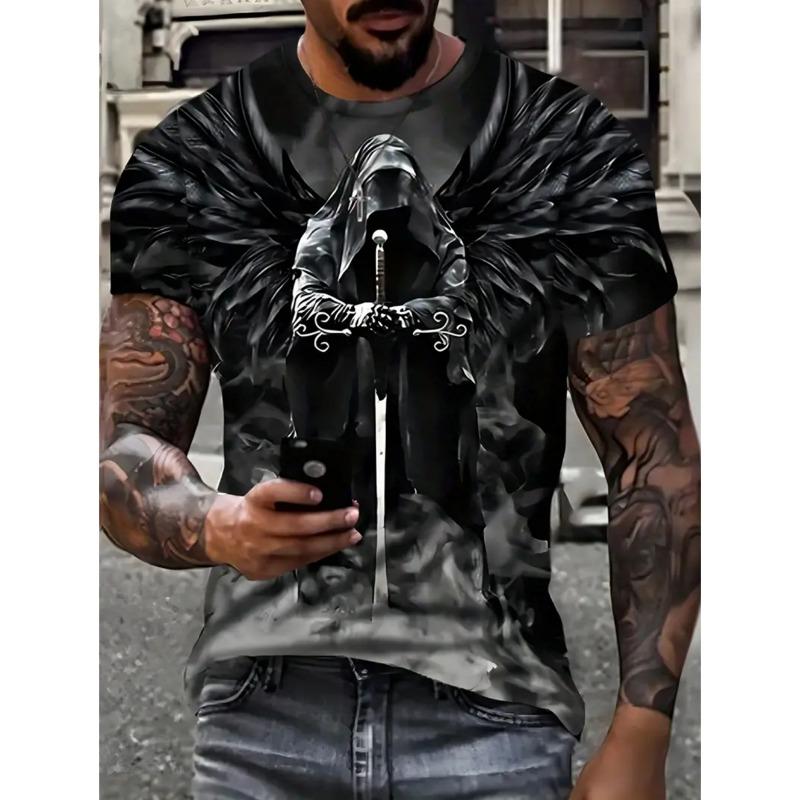 Vintage Skull Print T-Shirt for Men Retro O-Neck Short Sleeve Tee Summer Casual Harajuku Halloween