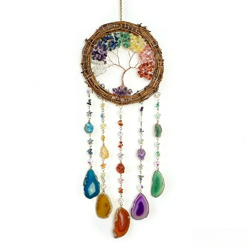 1pcs Crystal Chip Life Tree Dreamcatcher Home Living Room Bedroom Decor Wind Chime Ornament for Indoor Space Decoration