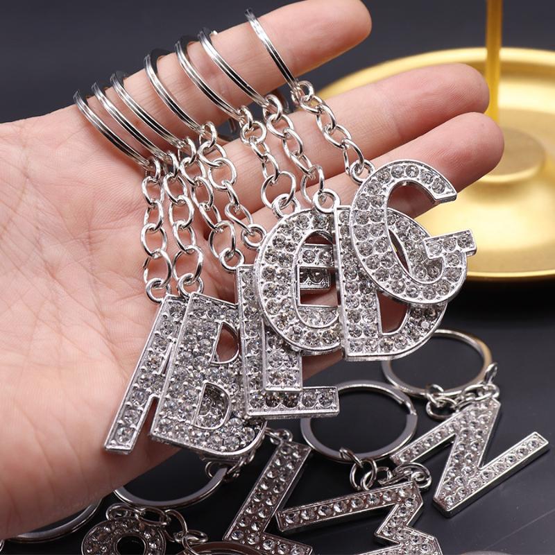 Fashion Charm 26 English Letters A-Z Alphabet Keychains Car Bag Crystal Rhinestones Alloy Name Key Chains Jewelry