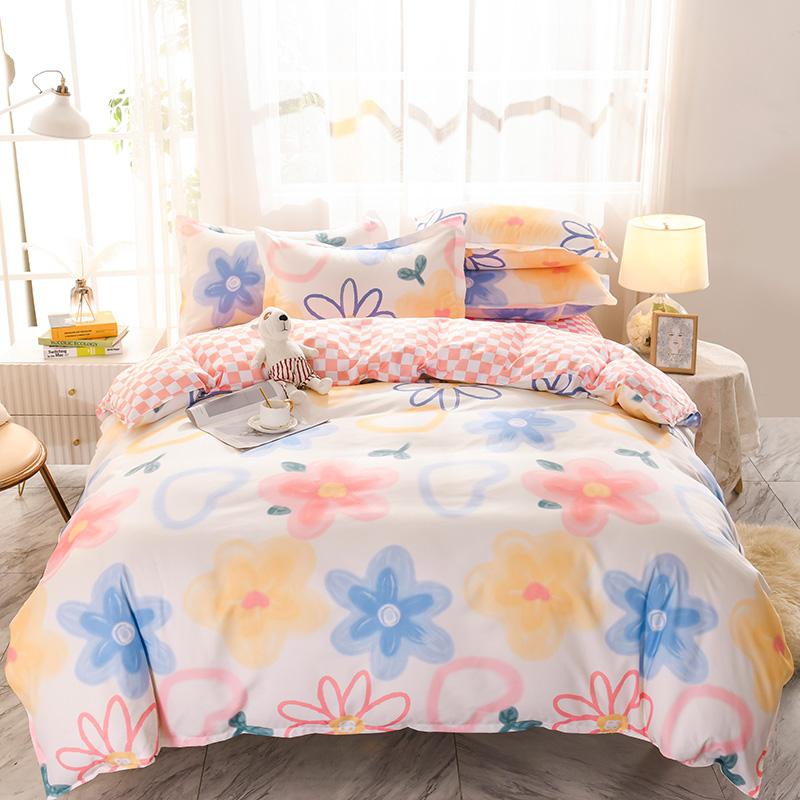 Modrý slunečnicový set přikrývky velikosti Queen Botanický květinový přehoz Plný Měkký ložní prádlo 4ks Černé sady přikrývek na postel Plný