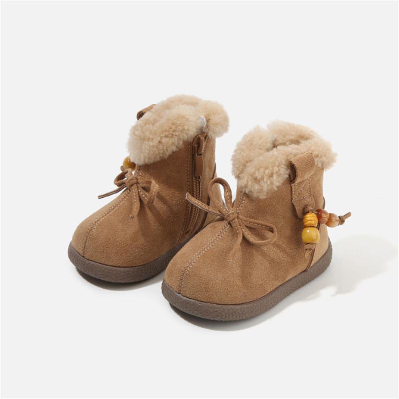 

Winter Baby Snow Boots Little Kids Non-Slip Toddler Girls Shoes Warm Leather Lamb Wool Plush 23 верблюд