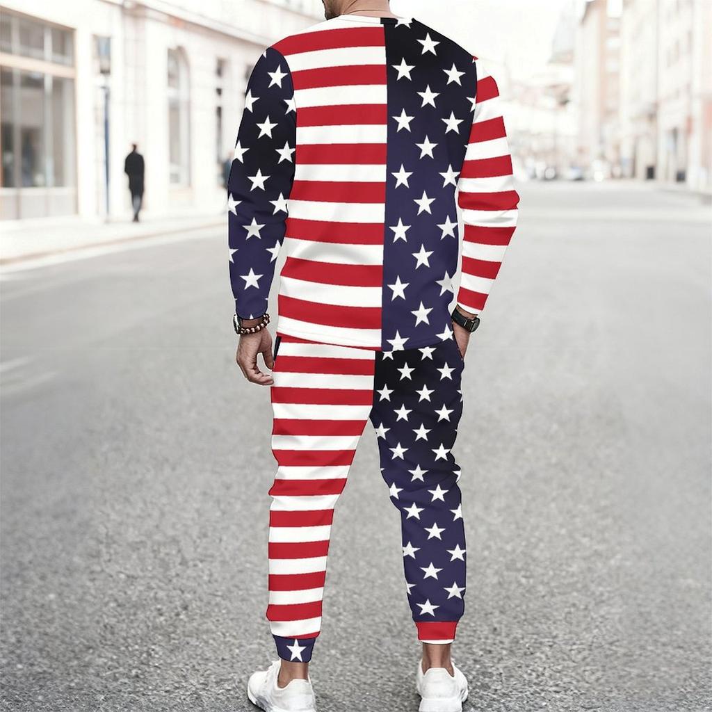Men Star Gradient Print Round Neck Long Sleeve Top And Drawstring Jogger Pants Two Piece Casual Sport Outfit Set