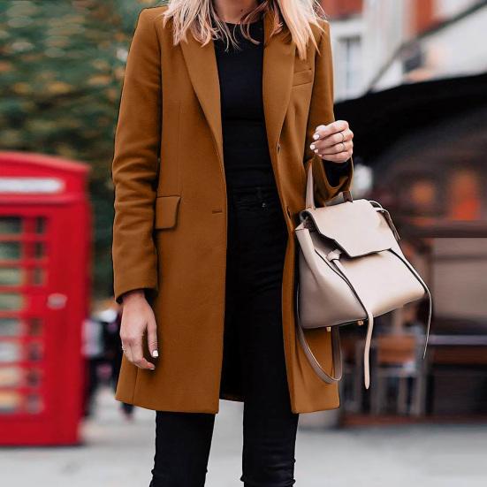 Lapel Long Sleeve Flap Pockets Solid Color Autumn Blazer Female Single Button