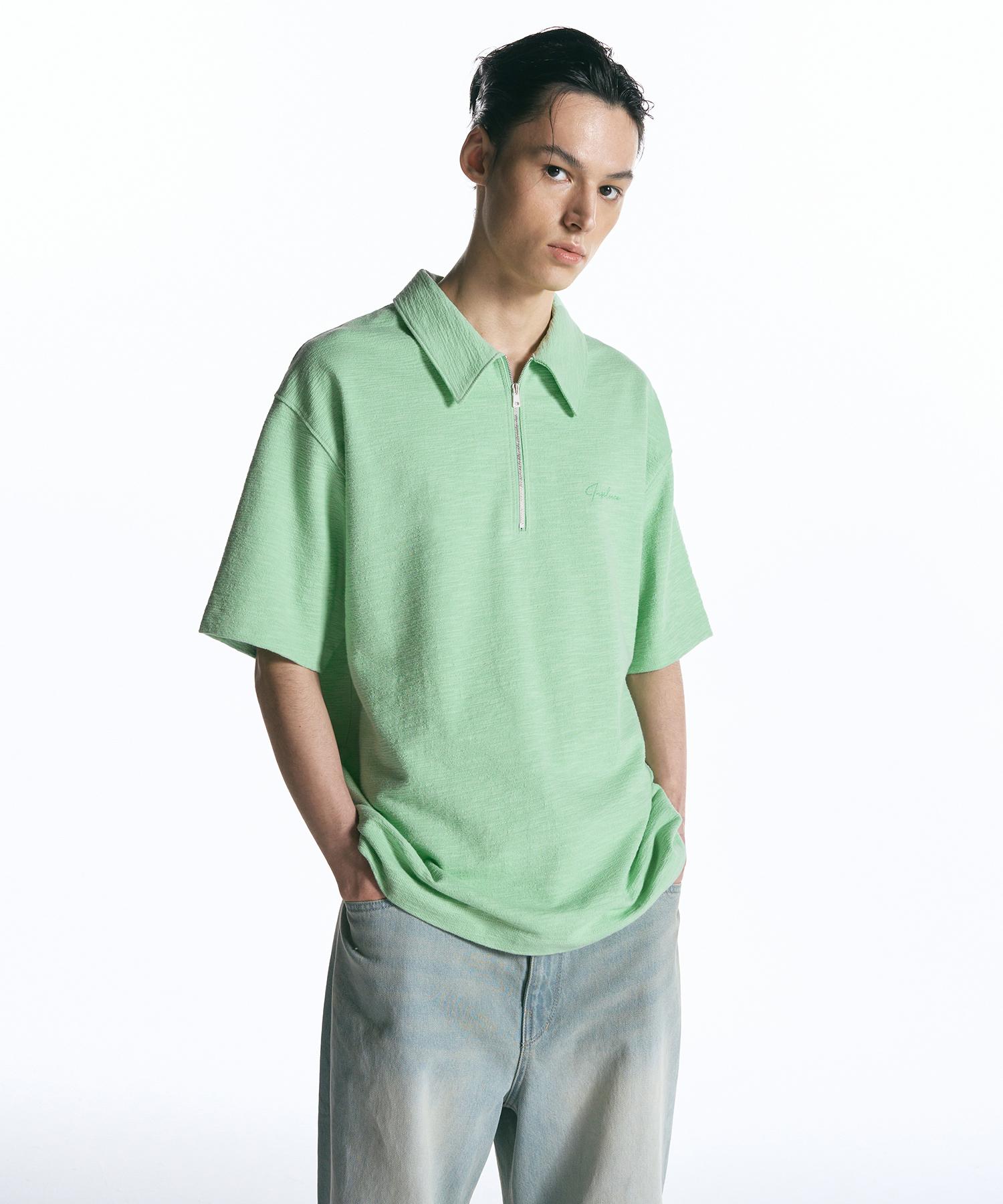 Textured Half-Zip Polo Lime Green Lime Green/M