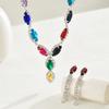 Ladies Light Luxury Shines Oblong Crystal Necklace & Ear Drop Jewelry Set