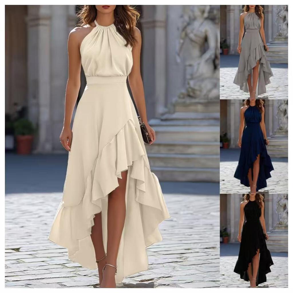Grenzüberschreitender Außenhandel Damenbekleidung, Sommer Ärmelloses Mode-Hals-Unregelmäßiger Rüschenrand Damenkleid