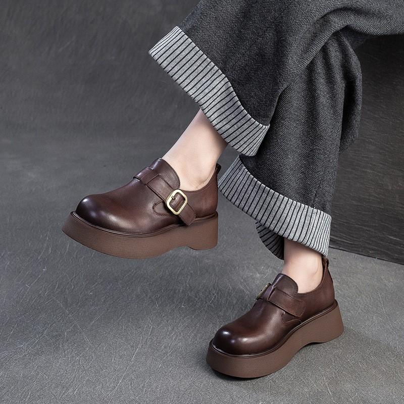 Fashion GKTINOO 2025 Autumn New Retro Round Toe Platform Shoes Versatile Genuine Leather Comfortable Thick Soled Women's Shoes