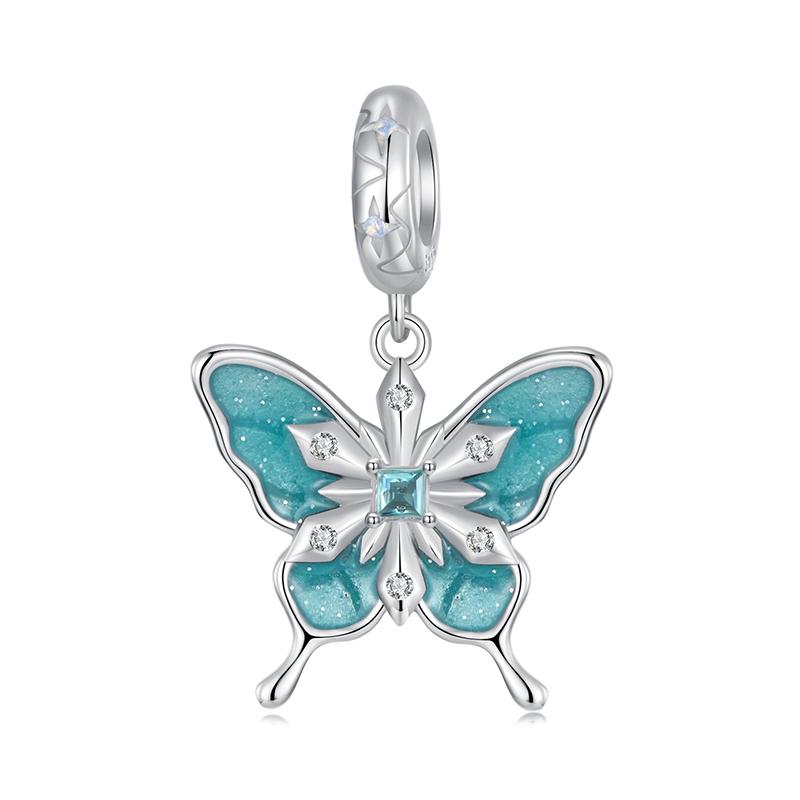 WOSTU 925 Sterling Silver Snowflake Butterfly Charms Blue Crystal Crown Beads Fit DIY Bracelet Necklace Gift Winter Ice Kingdom