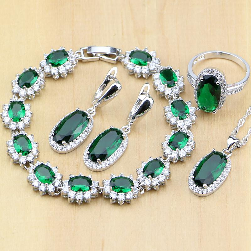 Buy Silver Color Bridal Jewelry Green Stone Jewelry Sets Women Weeding