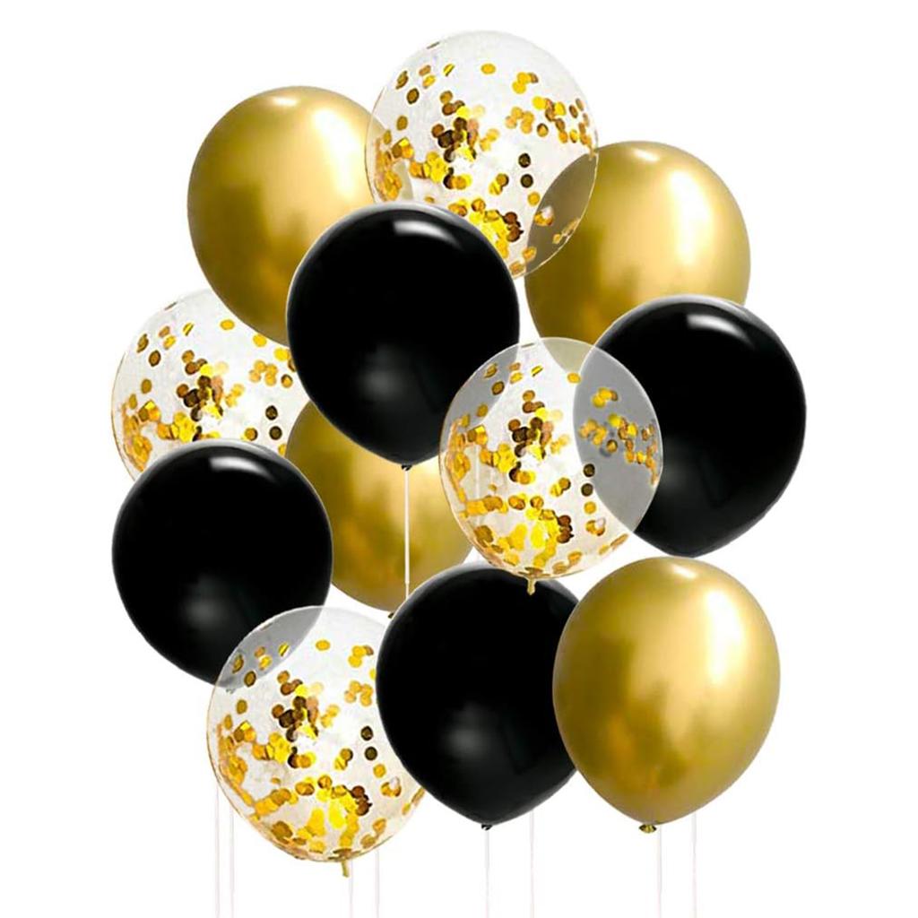 12inch 50pcs black and gold balloon set with confetti, suitable for weddings, birthdays, themed parties,  family gatherings