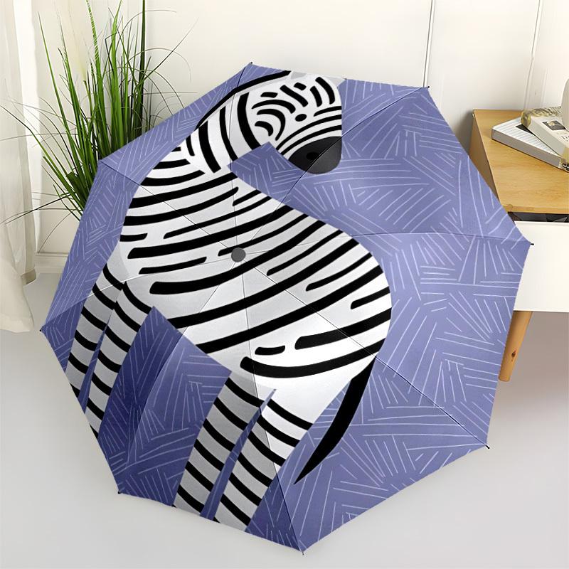 1pc Zebra Stripes Automatic Folding Umbrella Portable Collapsible 8-Rib Umbrella for All Seasons, Casual Outdoor Accessory, PerfectB43