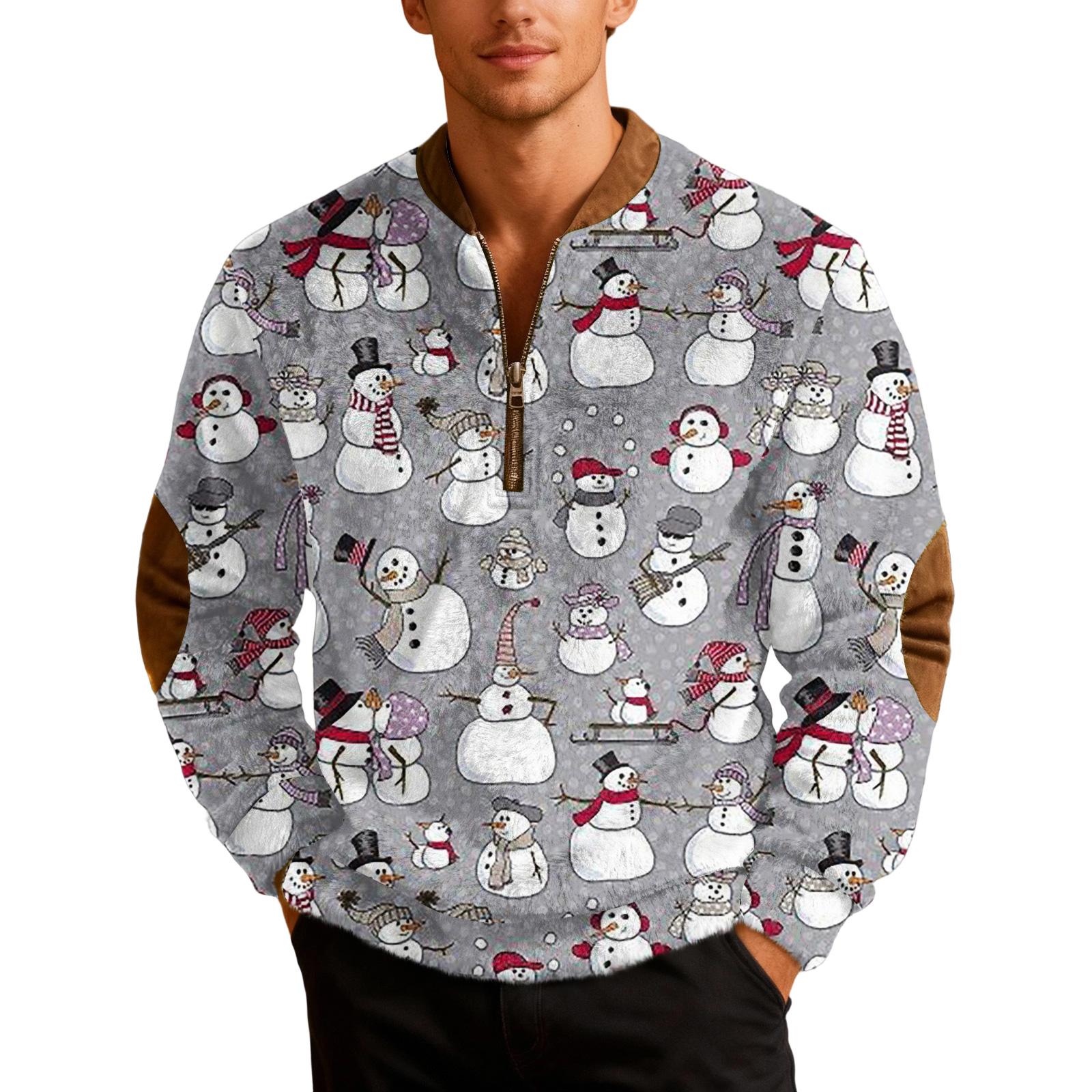 

Мужской повседневный свитшот с рождественским принтом, на полумолнии, в стиле ретро, с длинным рукавом S