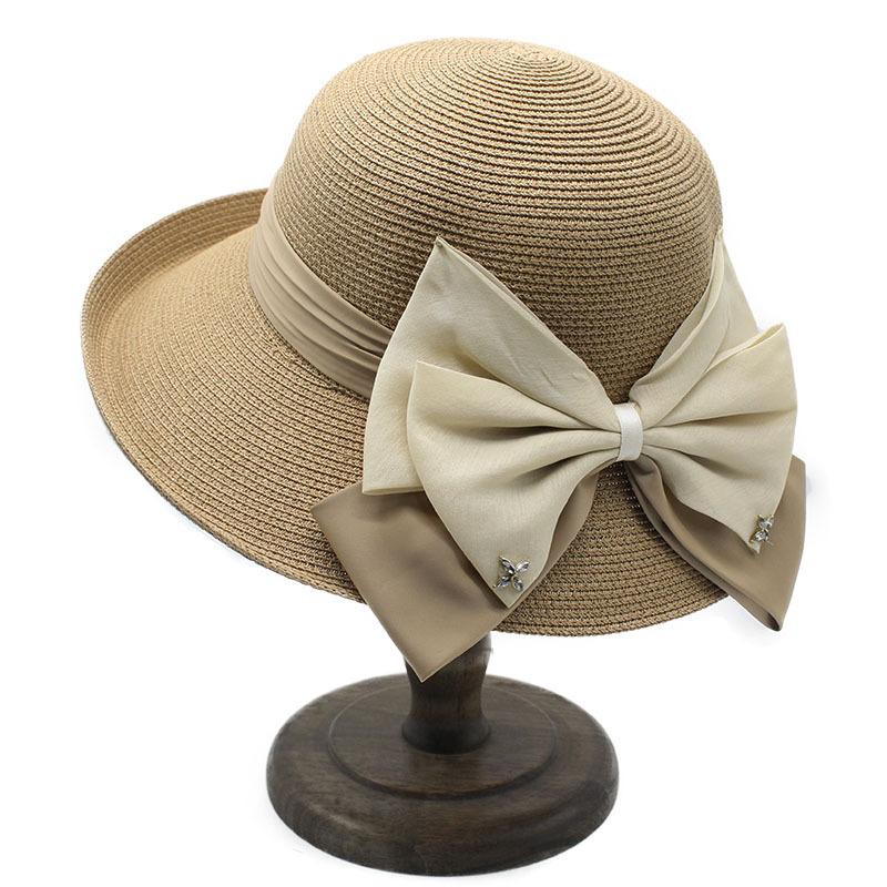 Hepburn big edge crimped basin hat bow sunshade straw hat bucket hat fashion sunscreen beach hat elegant sun hat