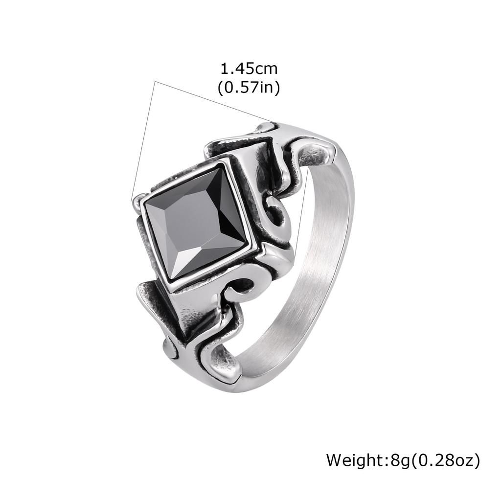 Vintage Black Zircon Ring for Men Women,Stainless Steel Antique Silver Color Signet Ring,Gothic Punk Statement Jewelry Gift
