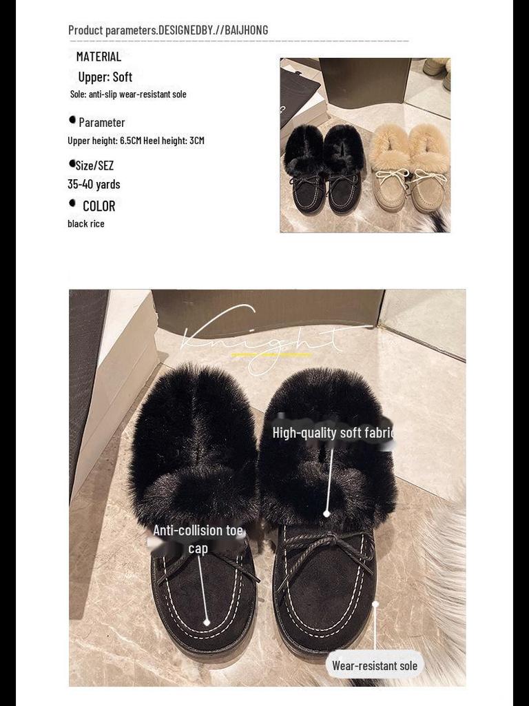 2024 Winter Women's Slip-On Bowknot Snow Boots with Velvet Lining and Soft Sole
