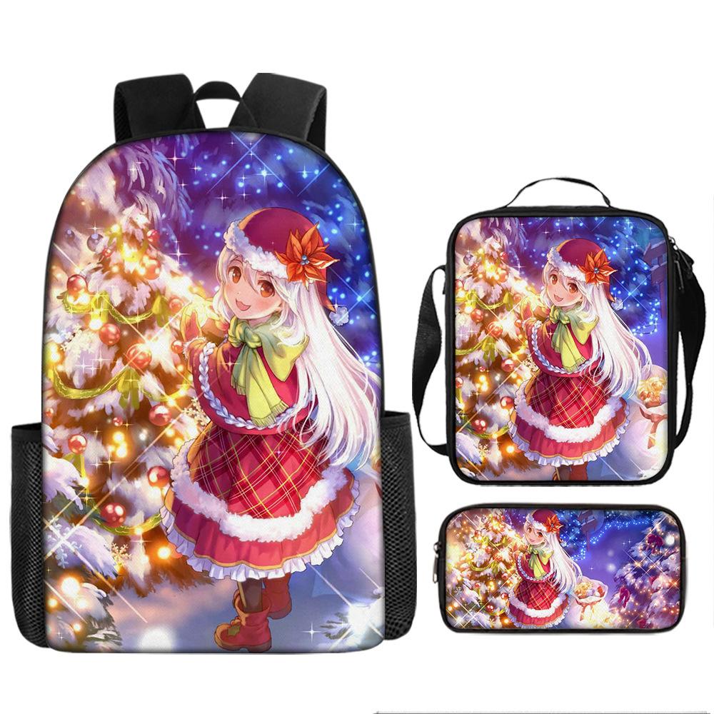 Santa Claus Christmas Tree Backpack Elementary School Bag Large Capacity Leisure Bag Lunch Bag Pencil Bag Three-piece Set