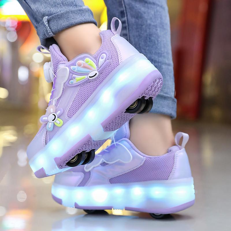 Kinder LED Rollschuhe mit vier Rädern, tägliche süße Cartoon-Grafik, Sportschuhe, Kindergeschenk