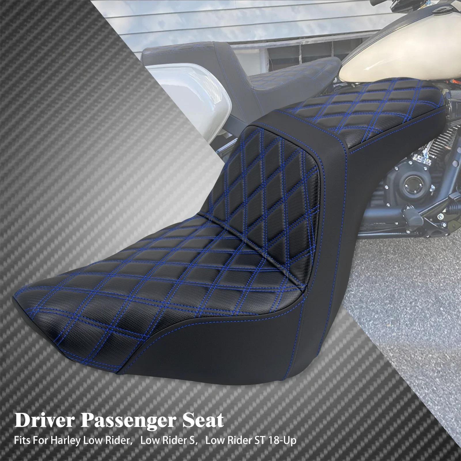 

Motorcycle Two-Up Seat Driver Front Rear Passenger Seat Cushion Pad For Harley Softail Low Rider ST FXLRS FXLR FXLRST 2018-2024 Blue Line Seat