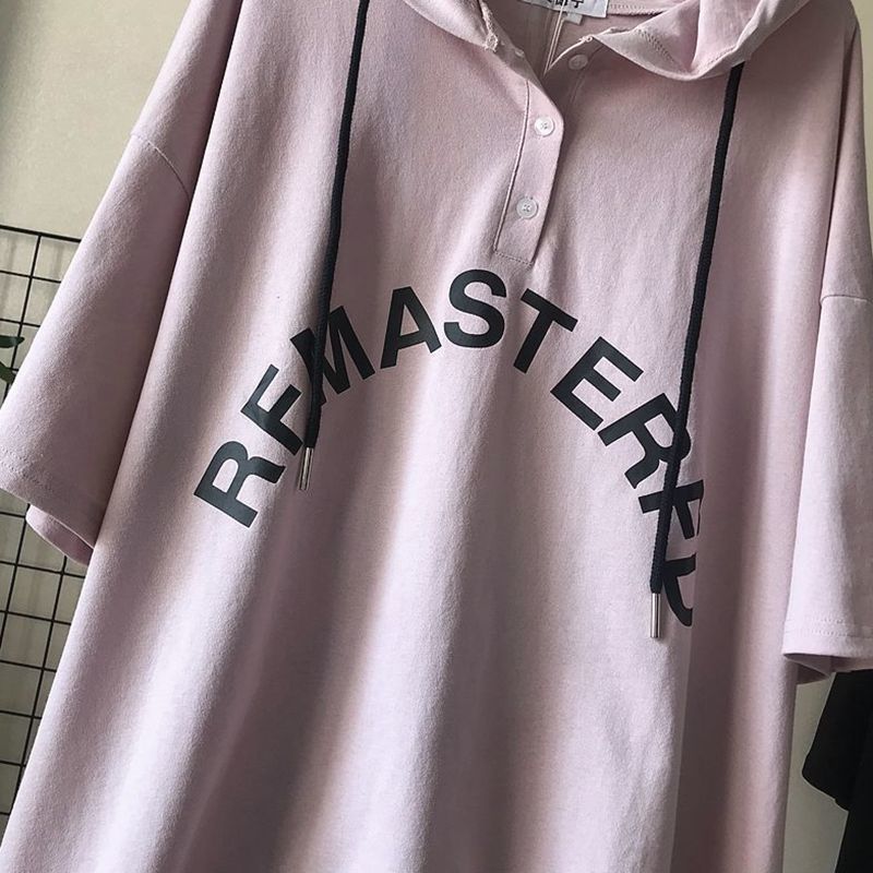 Plus Size Oversized T Shirts Women Hooded Mid-length Short Sleeve T-shirt Summer Korean Style Loose Hoodie Casual Tshirts Woman