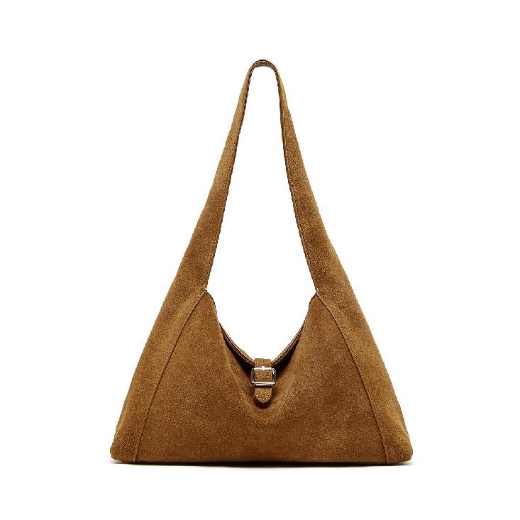 

Korean Style Handheld Bucket Bag for Women, New Vintage Style Suede Leather Underarm Tote Bag коричневий