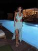 Spring/Summer Deep V Cut-Out Lurex Hand-Crocheted Knit Dress with Lace-Up Slit