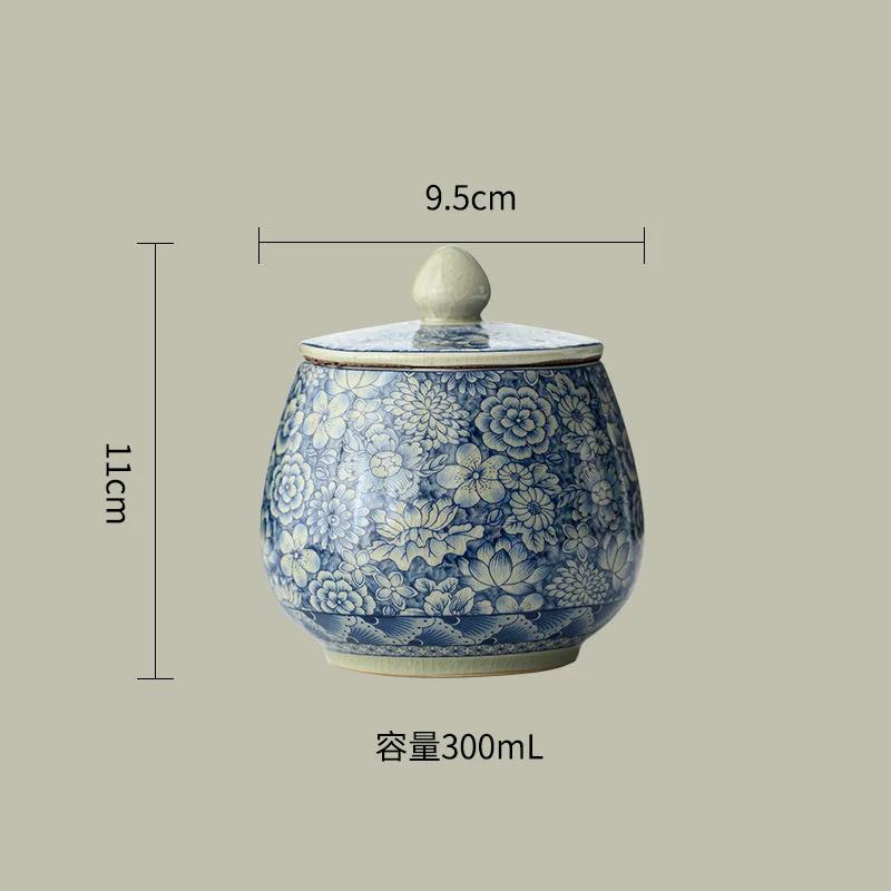 Tea Can Box Ceramic Tea Storage Jar Vintage Blue and White Cracked Sealed Jar Household Moisture-proof Teas Caddies Ceramic Jar